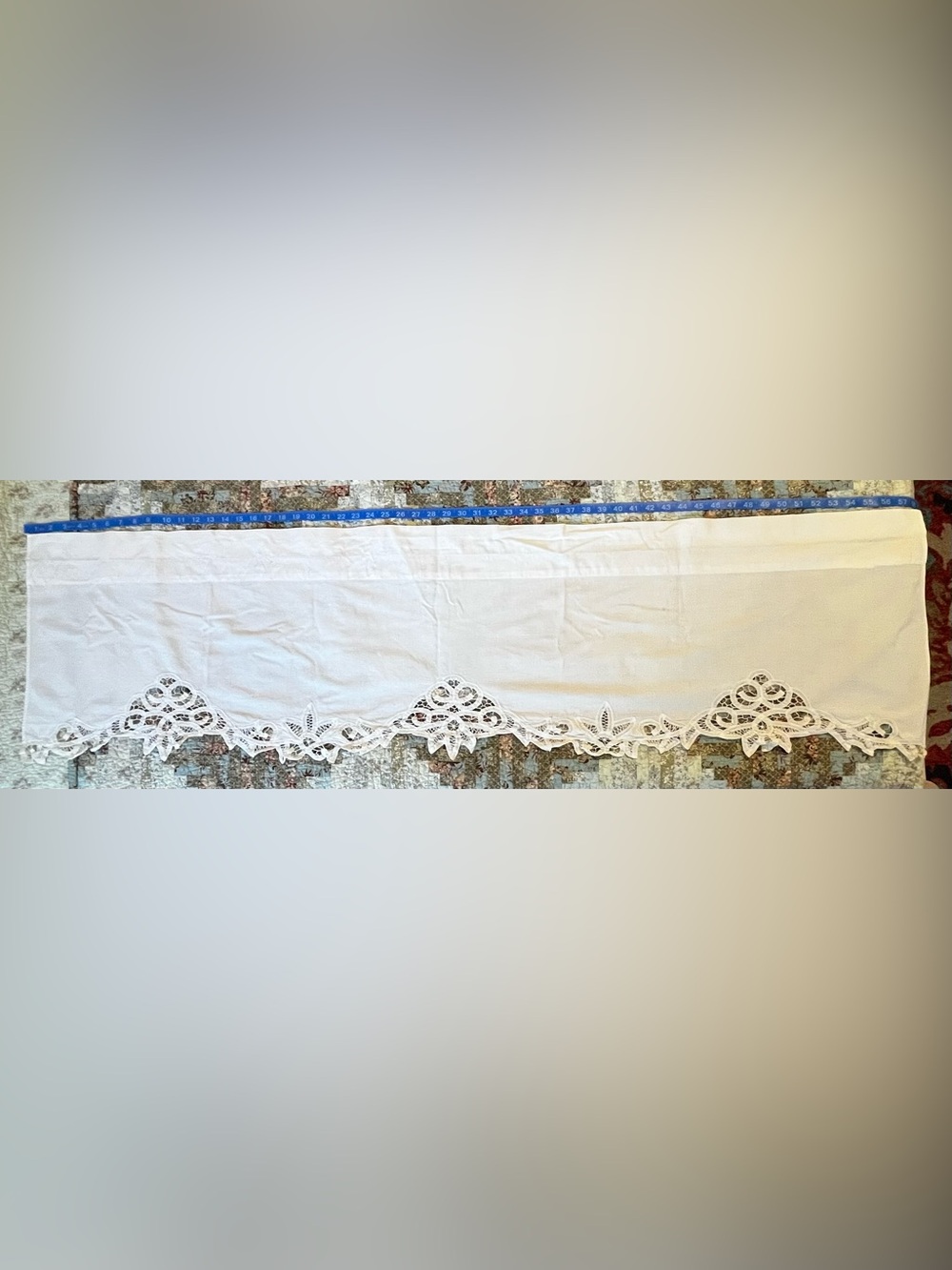 Vintage white cotton lace bistro curtain 58”